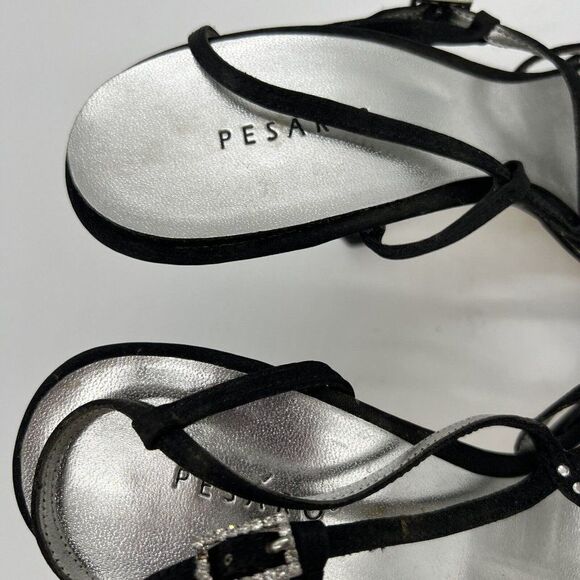 Pesaro Garrison Black Dress Sandals Heels Slip On 9 M Black Open Toe Sparkle - Picture 3 of 5